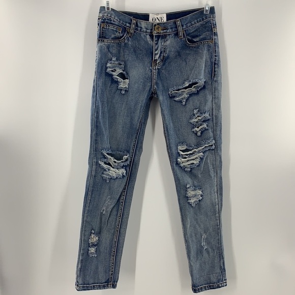 ONE TEASPOON AWESOME BAGGIES LOW WAIST MEDIUM RISE RELAXED FIT ROLLED CUFF 26 - Picture 1 of 5
